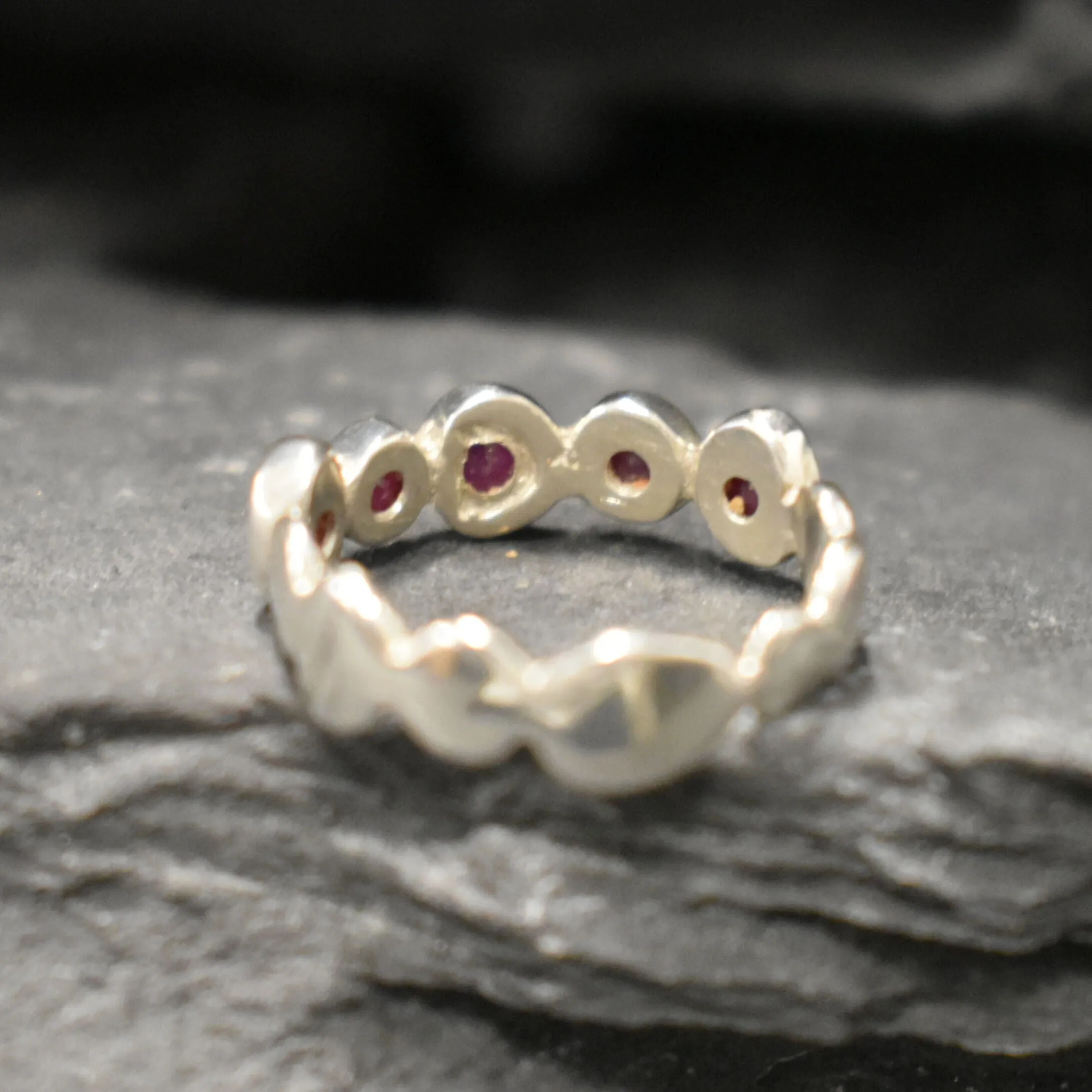 Genuine Ruby Ring - Red Half Eternity Band - July Birthstone Ring