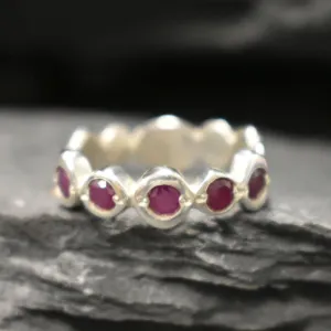 Genuine Ruby Ring - Red Half Eternity Band - July Birthstone Ring