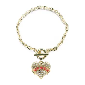 Gold New Mexico Pave Heart Charm Toggle Bracelet
