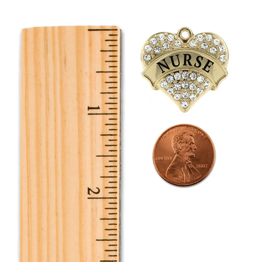 Gold Nurse Pave Heart Charm Toggle Bracelet