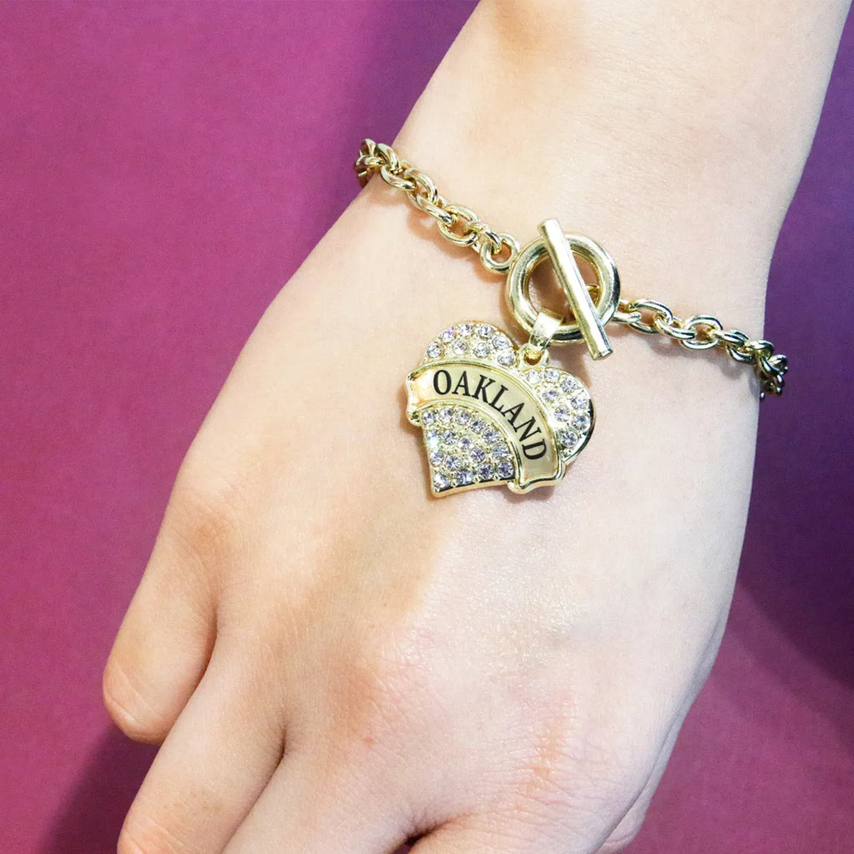 Gold Oakland Pave Heart Charm Toggle Bracelet