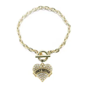 Gold Only Sister Pave Heart Charm Toggle Bracelet