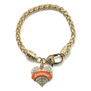 Gold Orange Bridesmaid Pave Heart Charm Braided Bracelet