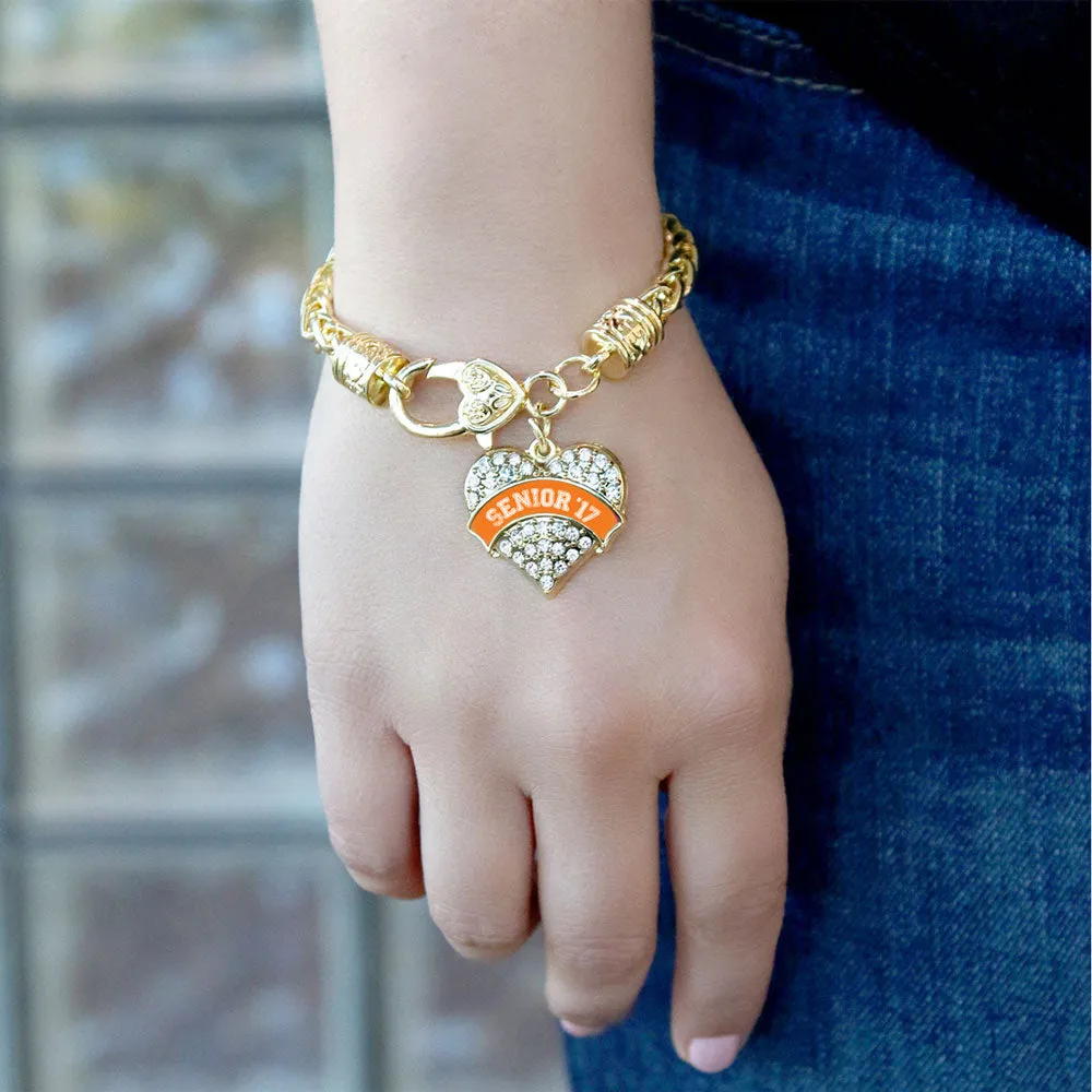 Gold Orange Senior 2017 Pave Heart Charm Braided Bracelet
