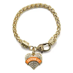 Gold Orange Senior 2017 Pave Heart Charm Braided Bracelet