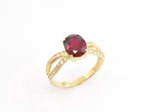 Gold Ruby Ring - Red Engagement Ring - Vintage Split-Shank Ring