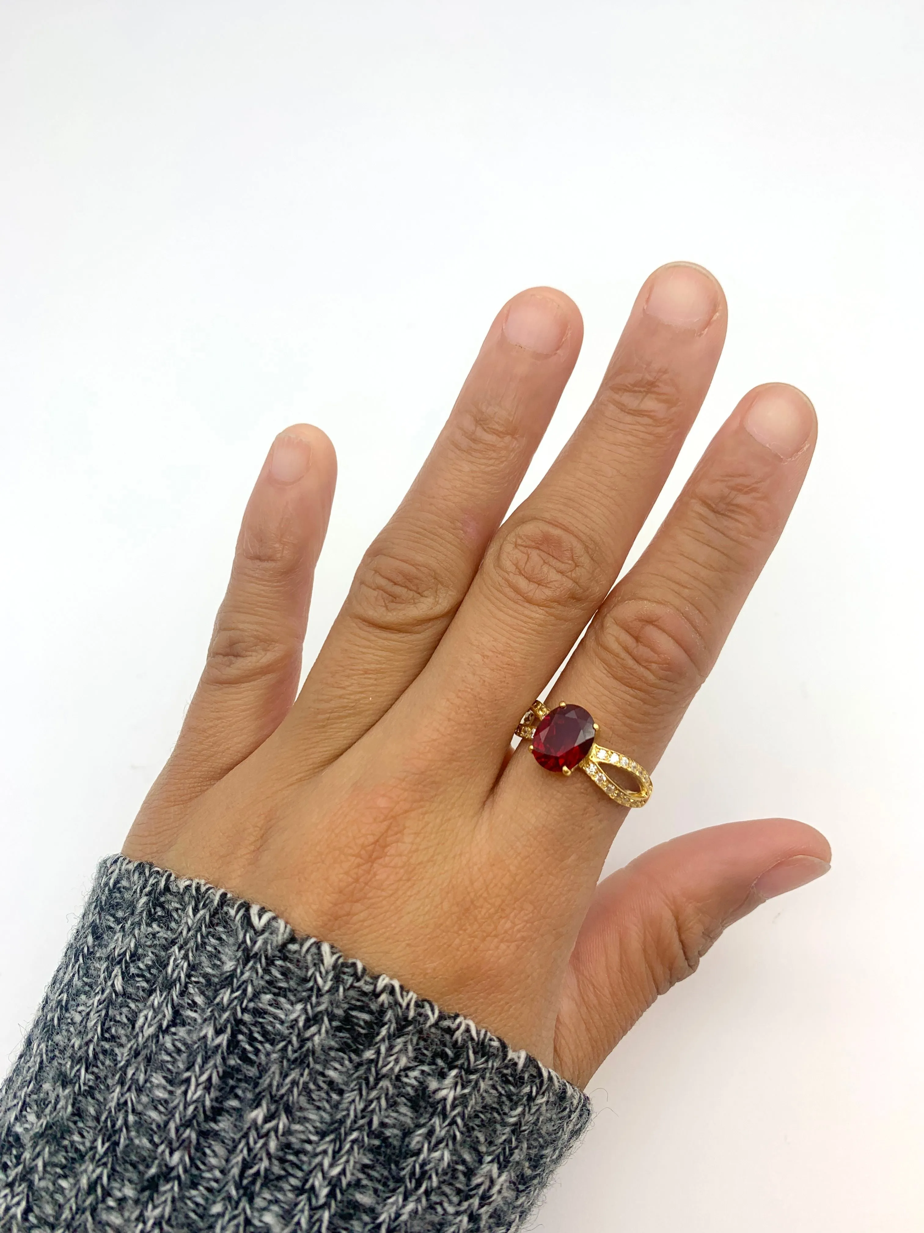 Gold Ruby Ring - Red Engagement Ring - Vintage Split-Shank Ring