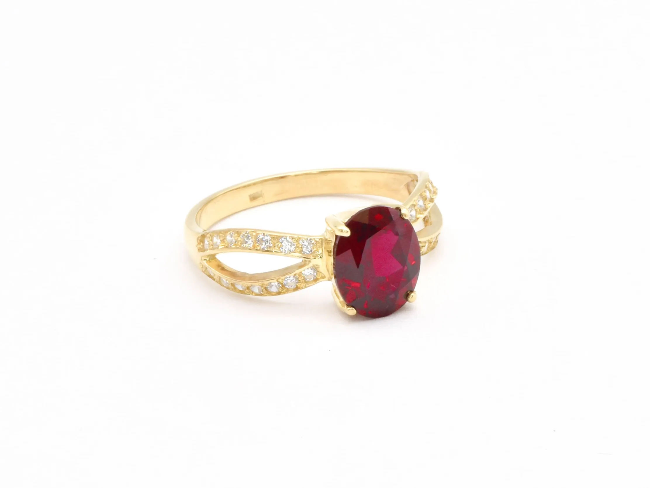 Gold Ruby Ring - Red Engagement Ring - Vintage Split-Shank Ring