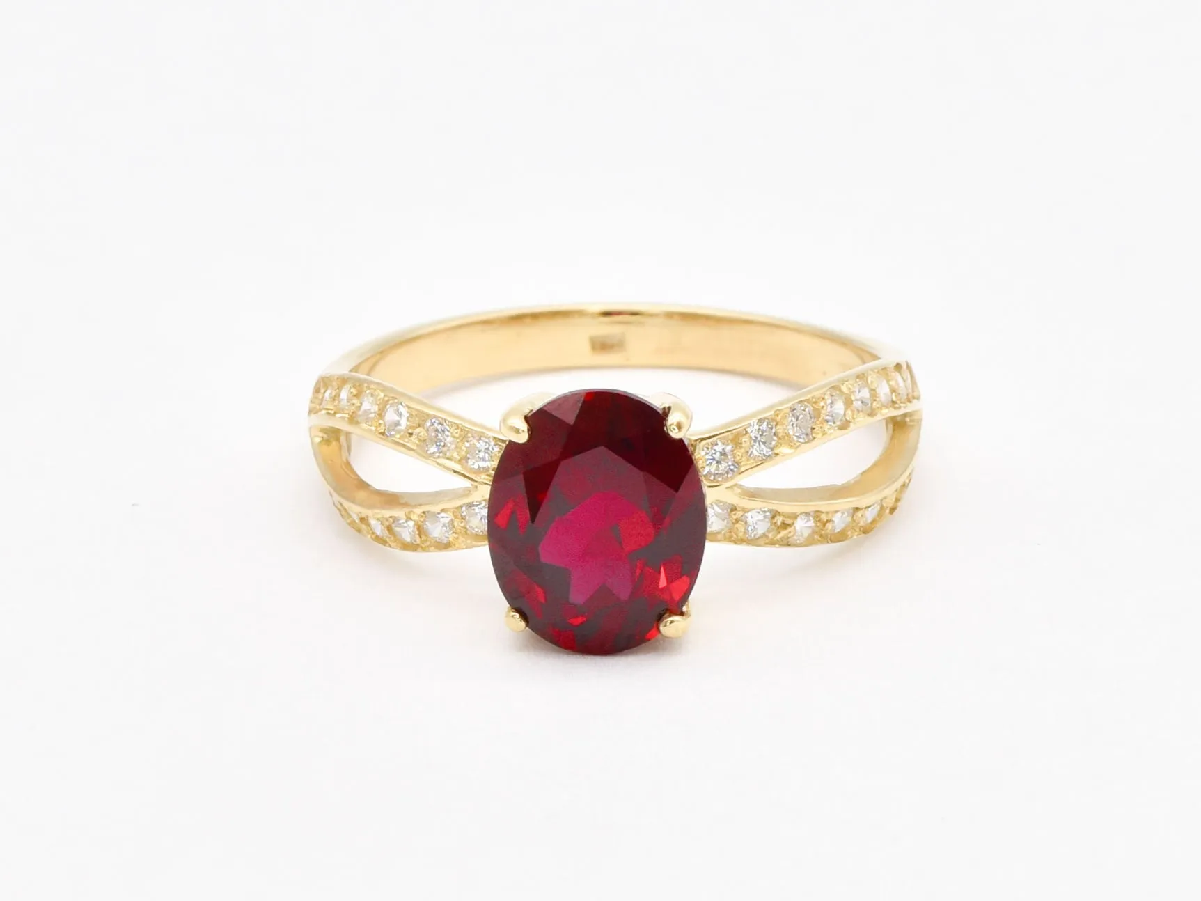 Gold Ruby Ring - Red Engagement Ring - Vintage Split-Shank Ring