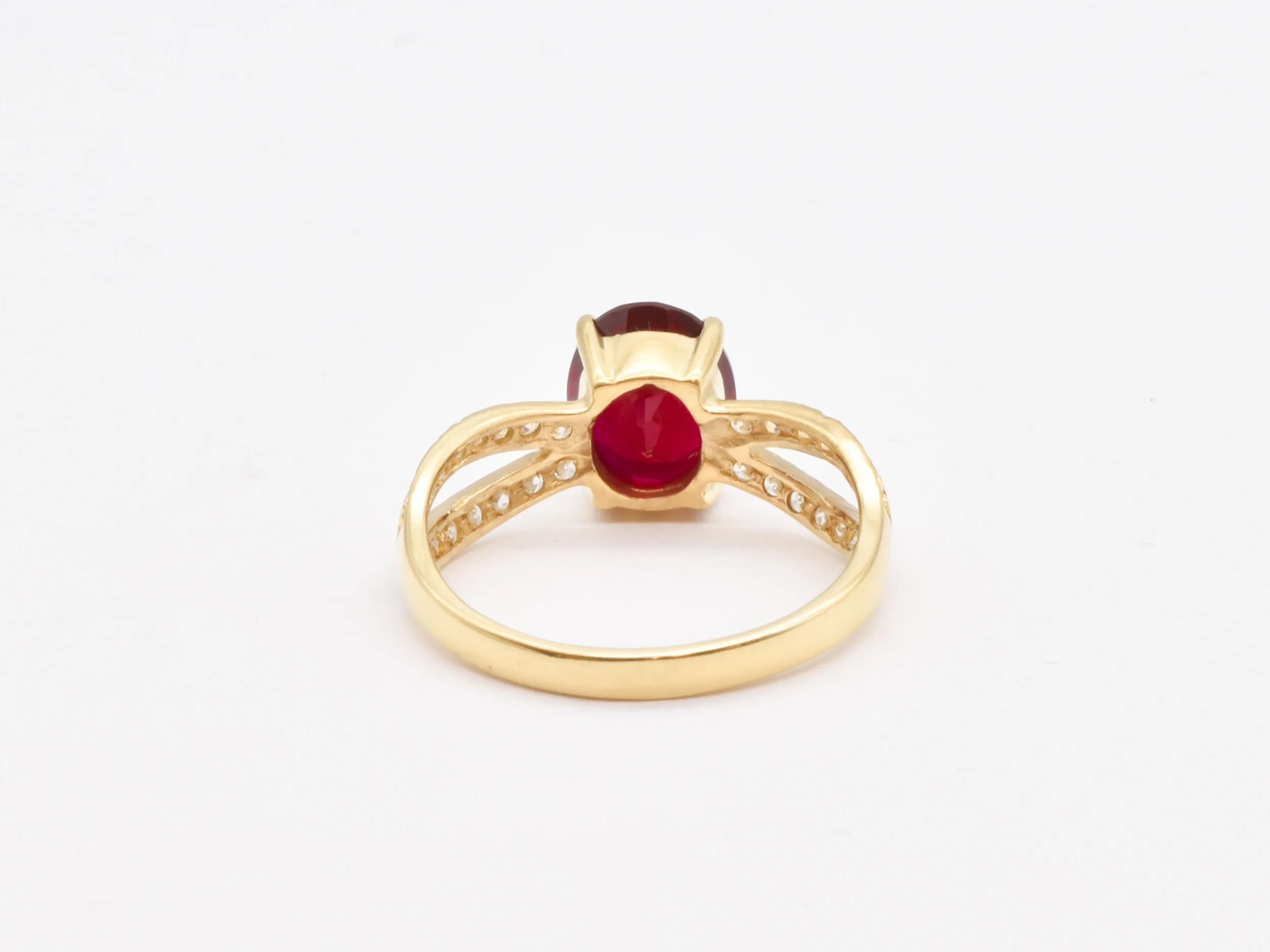 Gold Ruby Ring - Red Engagement Ring - Vintage Split-Shank Ring