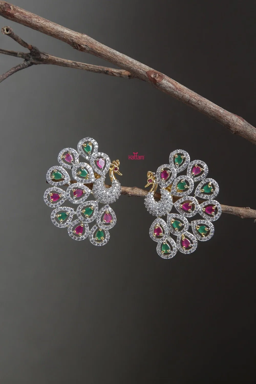 Grand Ruby Green Stone Peacock Earring
