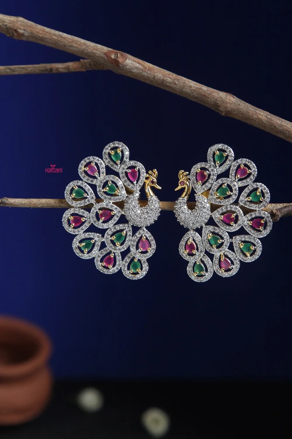 Grand Ruby Green Stone Peacock Earring