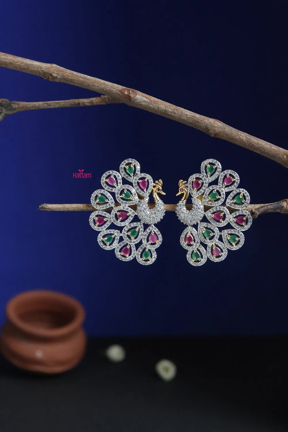 Grand Ruby Green Stone Peacock Earring