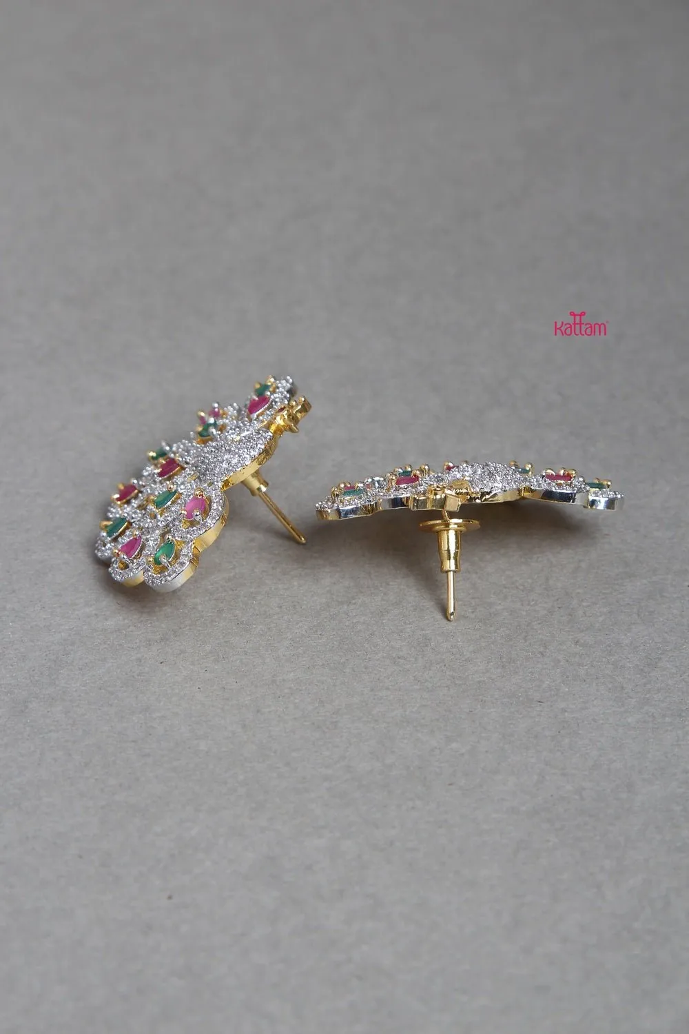 Grand Ruby Green Stone Peacock Earring