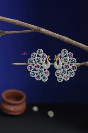 Grand Ruby Green Stone Peacock Earring