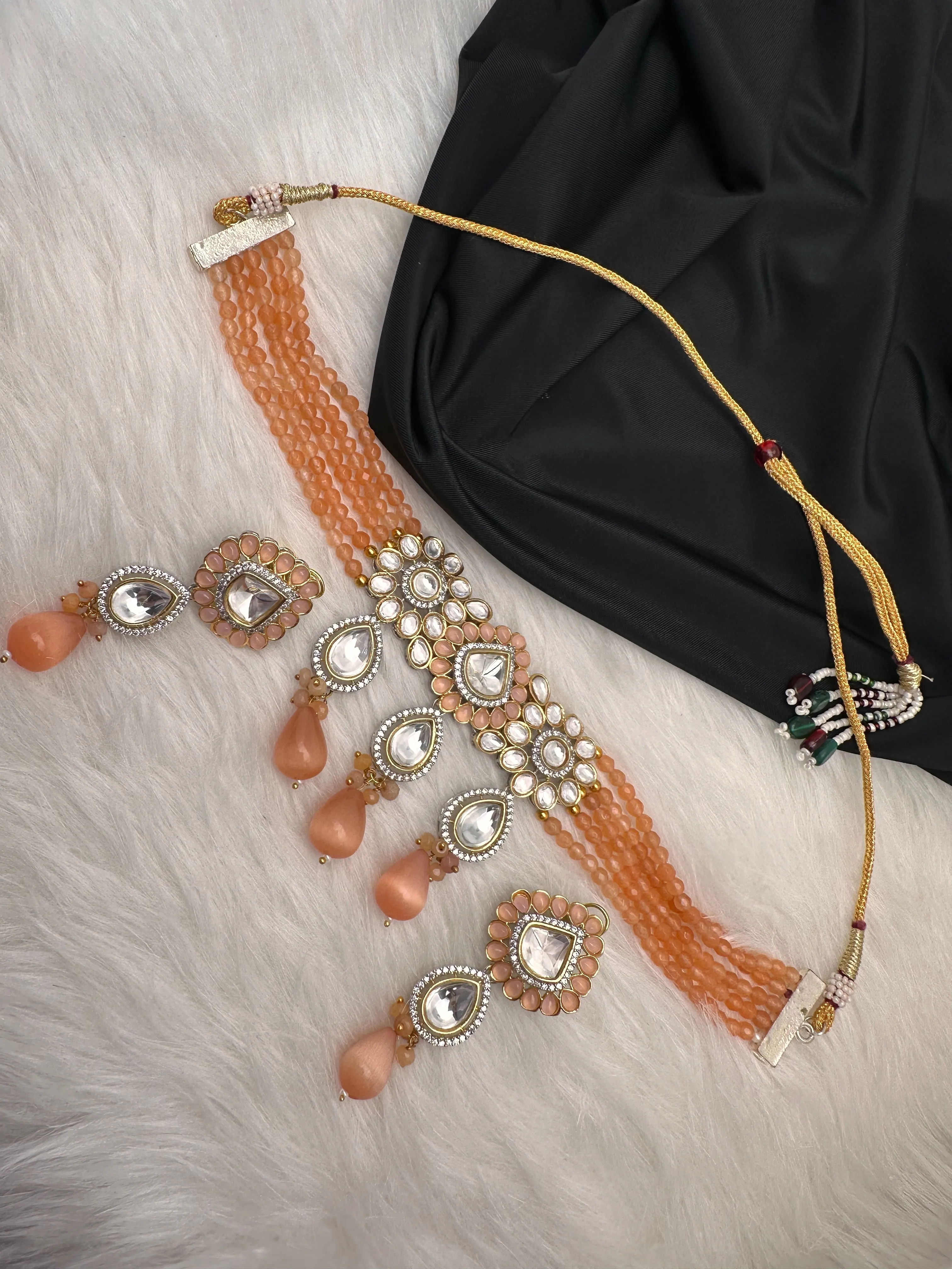 Kundan Peach Beads Choker