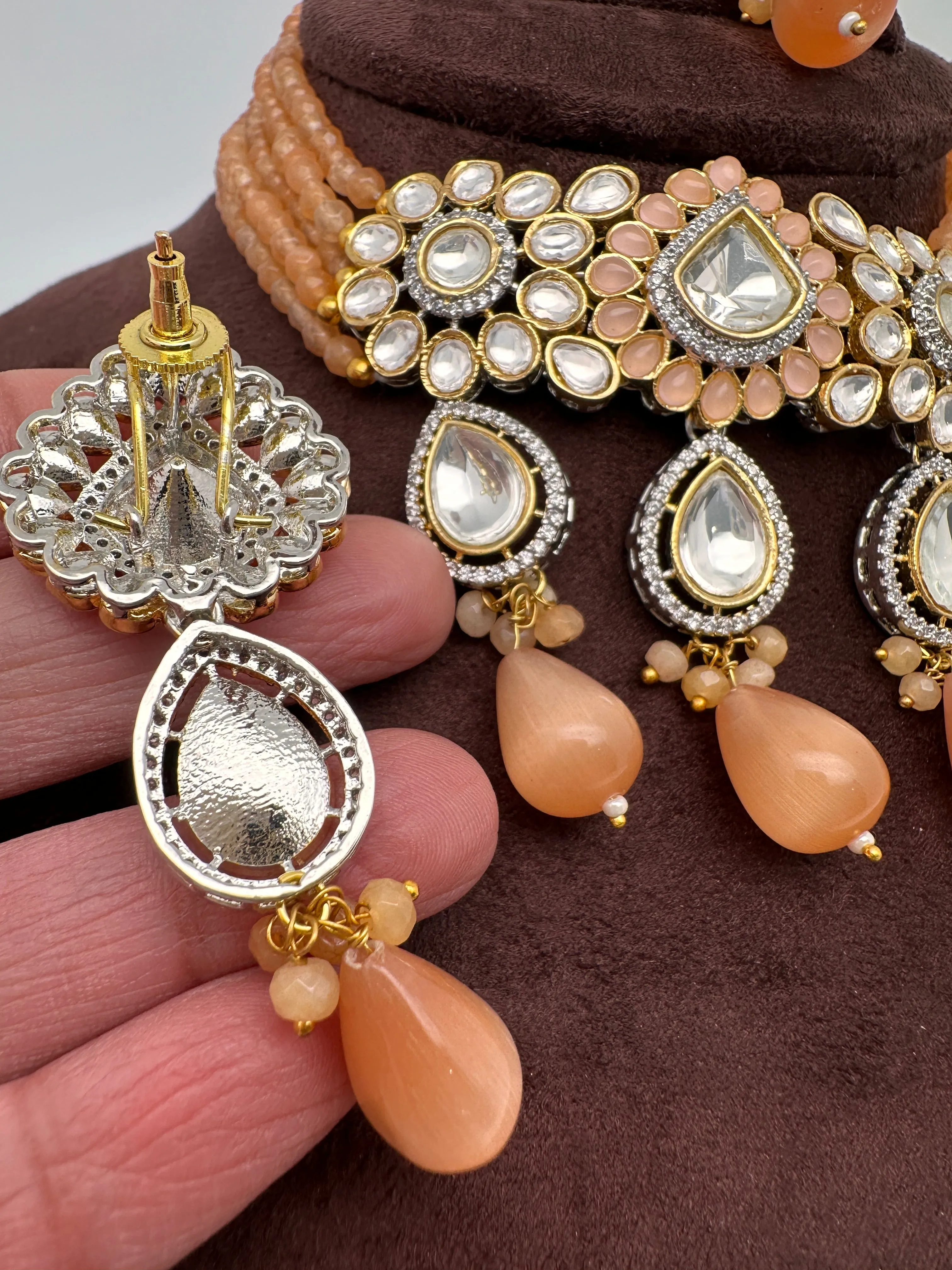 Kundan Peach Beads Choker