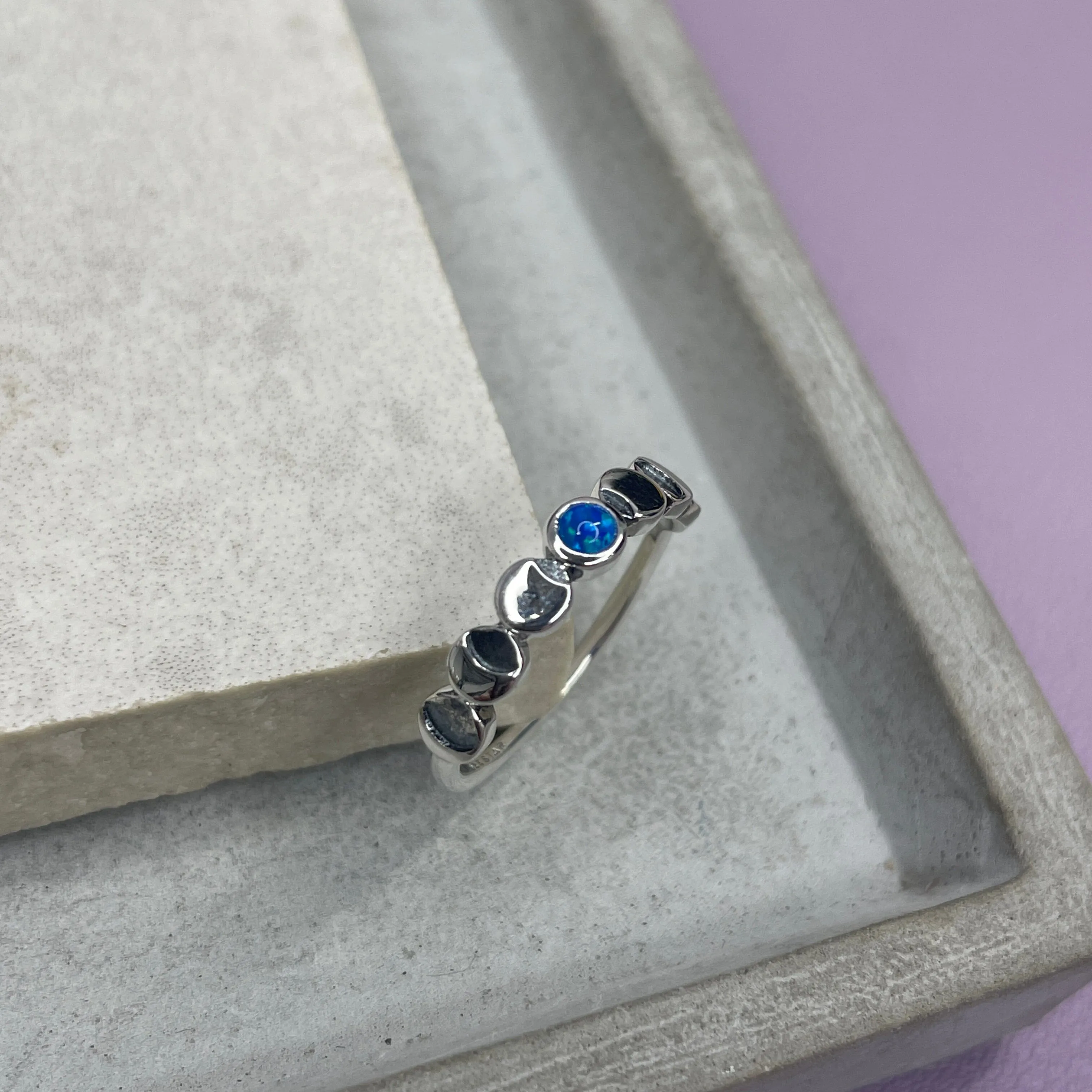 Lunar Phases Ring - Blue Opal
