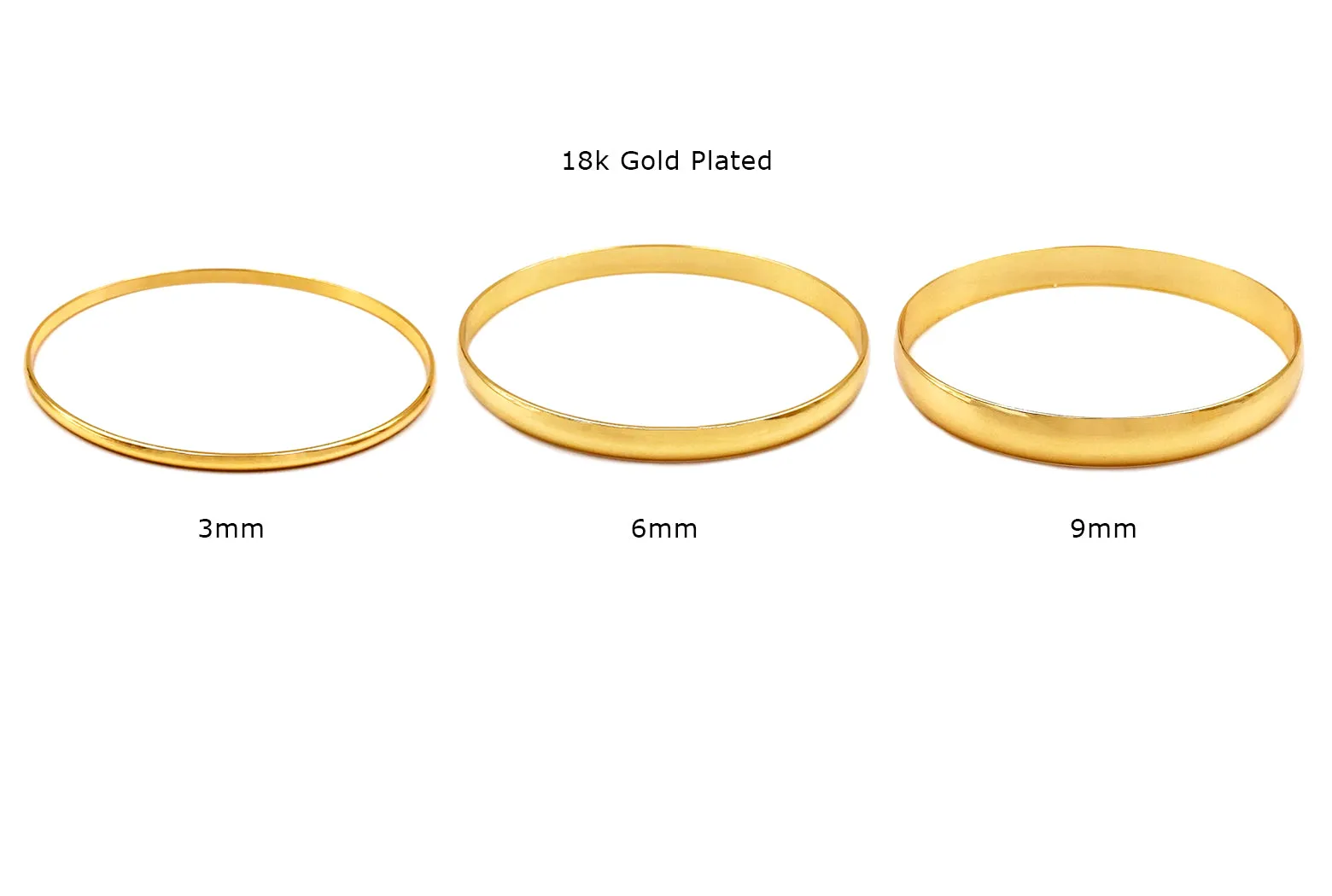 MP4034-36 18k Gold Plated Plain Bangle 3mm, 6mm, 9mm CHOOSE SIZE BELOW