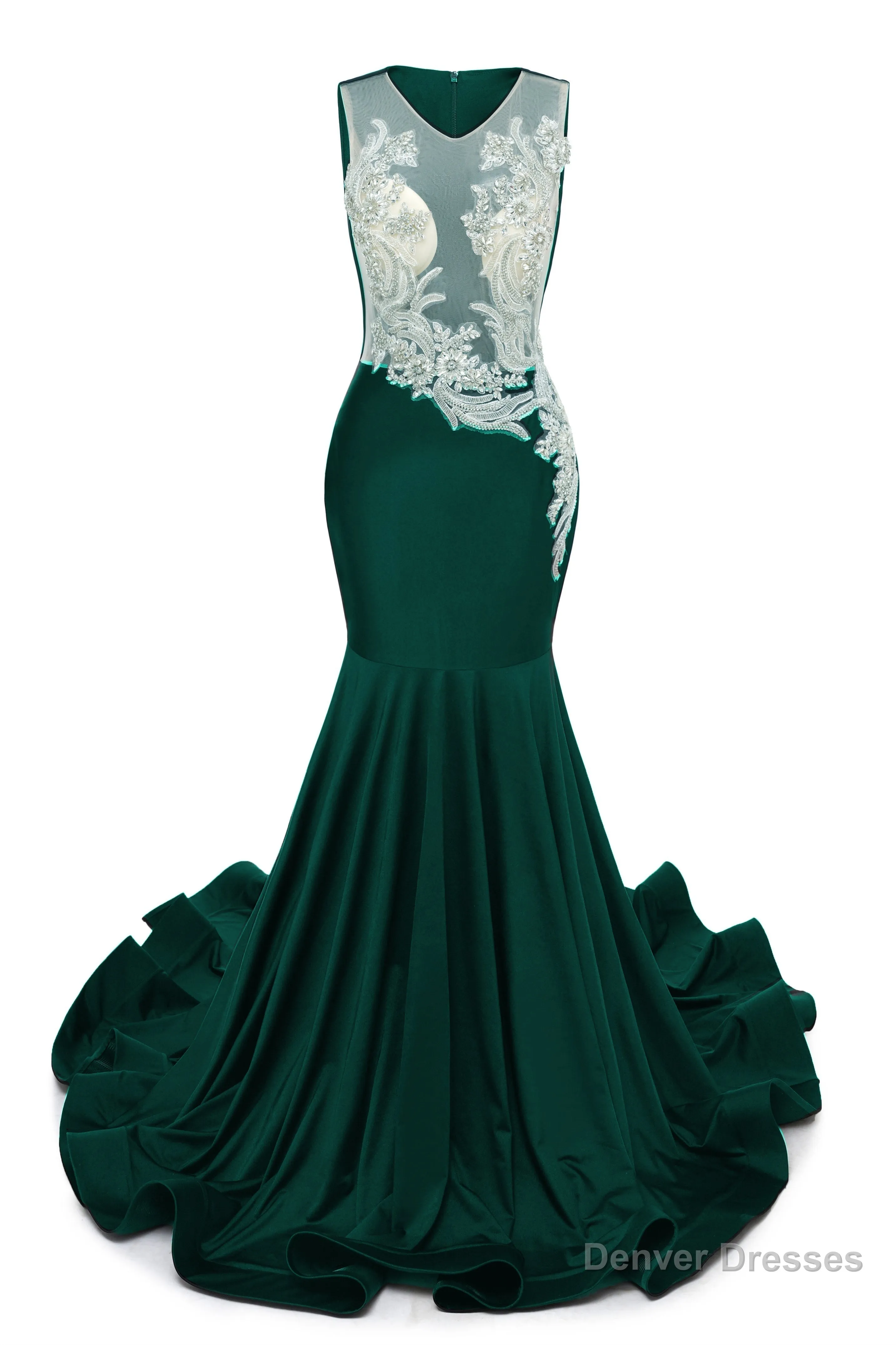 Portrait Trumpet Sweep Train Sleeveless Beading Evening Dress