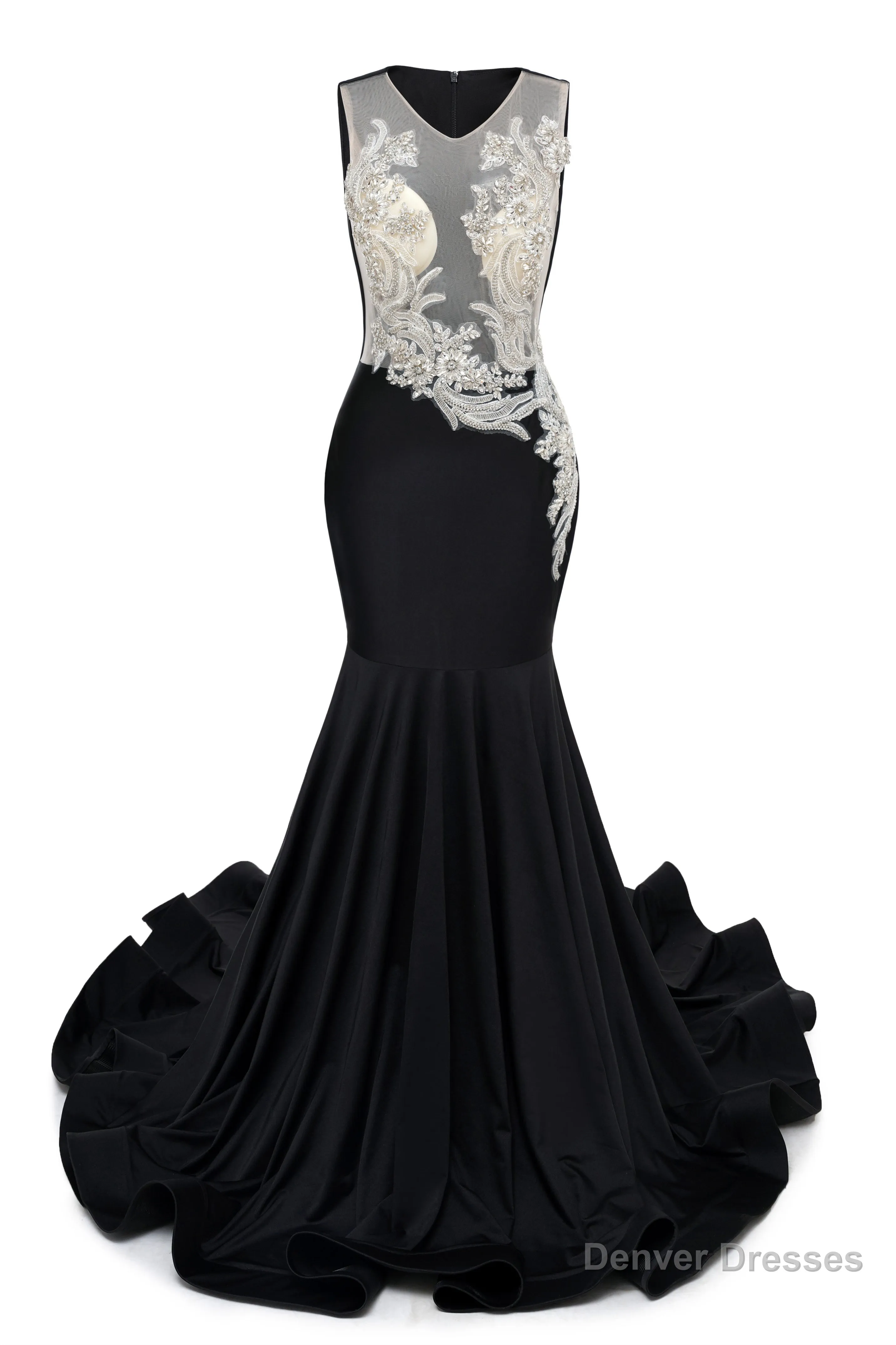 Portrait Trumpet Sweep Train Sleeveless Beading Evening Dress