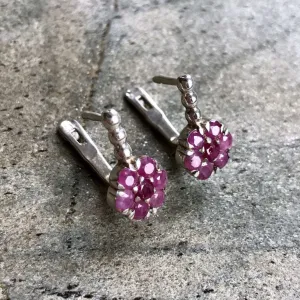 Red Flower Earrings - Ruby Drop Earrings - Silver Daisy Earrings