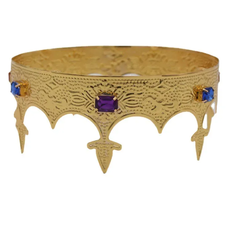 Royal King Crown For Men Round Rhinestone Gold Costume Crown