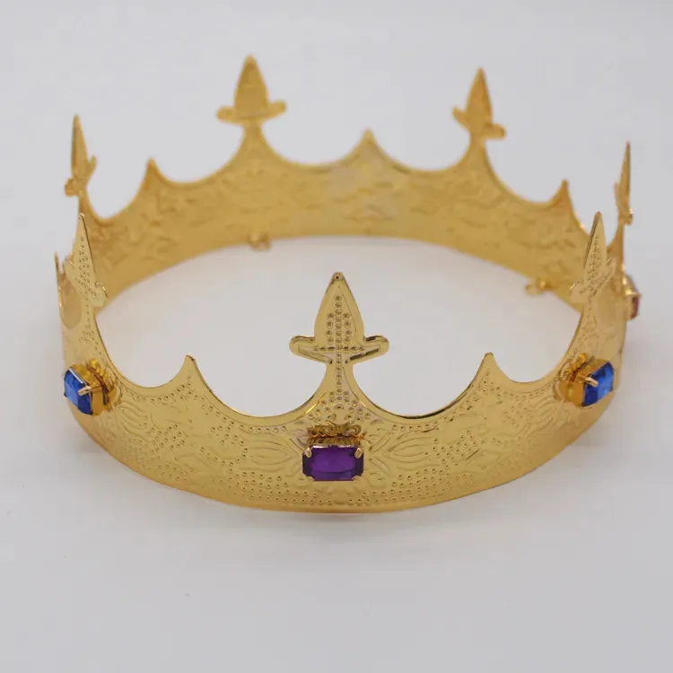Royal King Crown For Men Round Rhinestone Gold Costume Crown