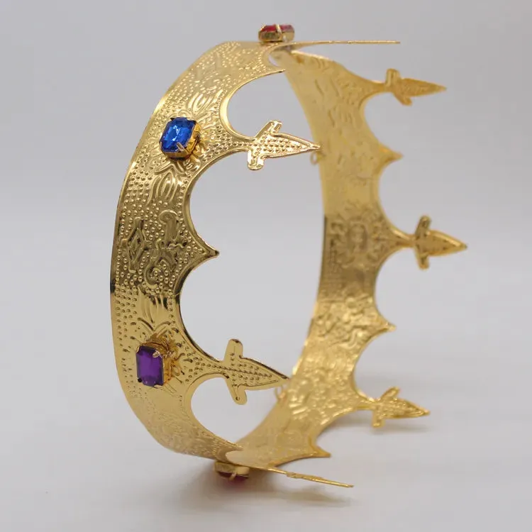 Royal King Crown For Men Round Rhinestone Gold Costume Crown