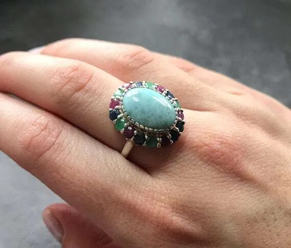Ruby Statement Ring - Red Victorian Ring - Ruby Halo Ring