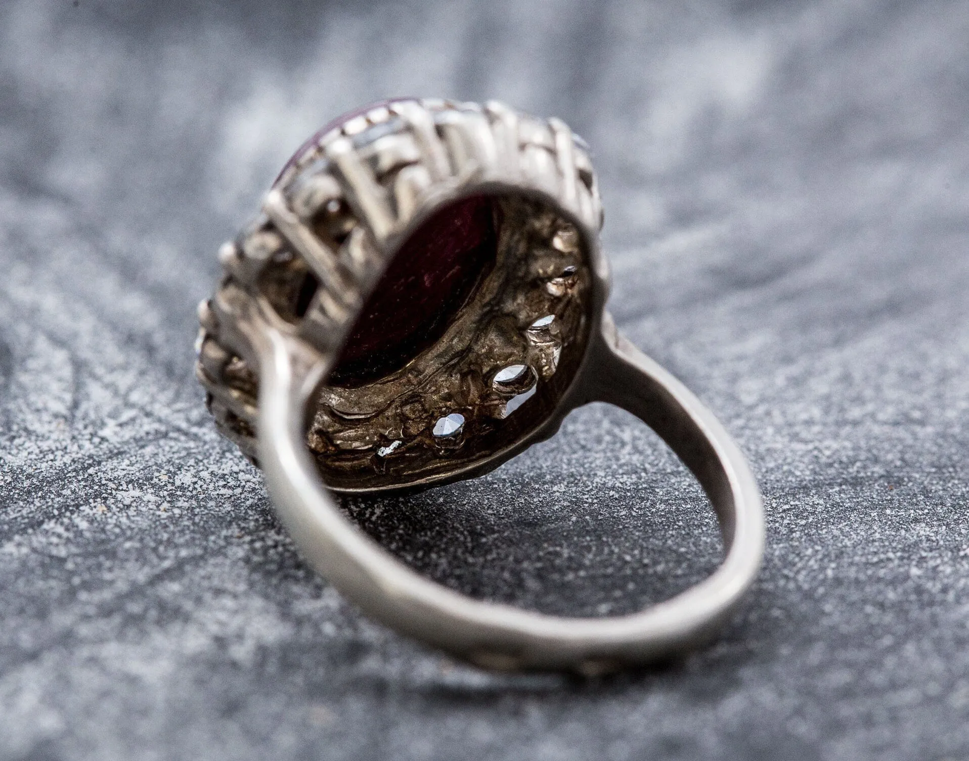 Ruby Statement Ring - Red Victorian Ring - Ruby Halo Ring