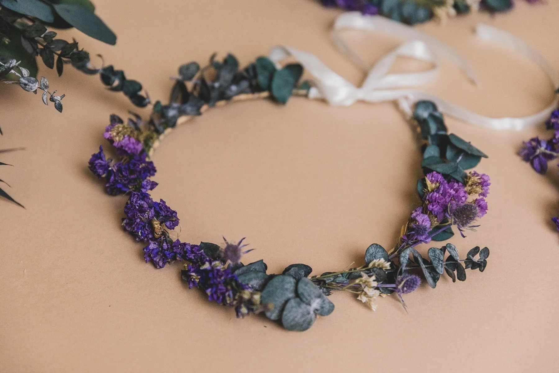 Scottish Thistle & Preserved Eucalyptus Greenery Crown / Boho Green Weddingss
