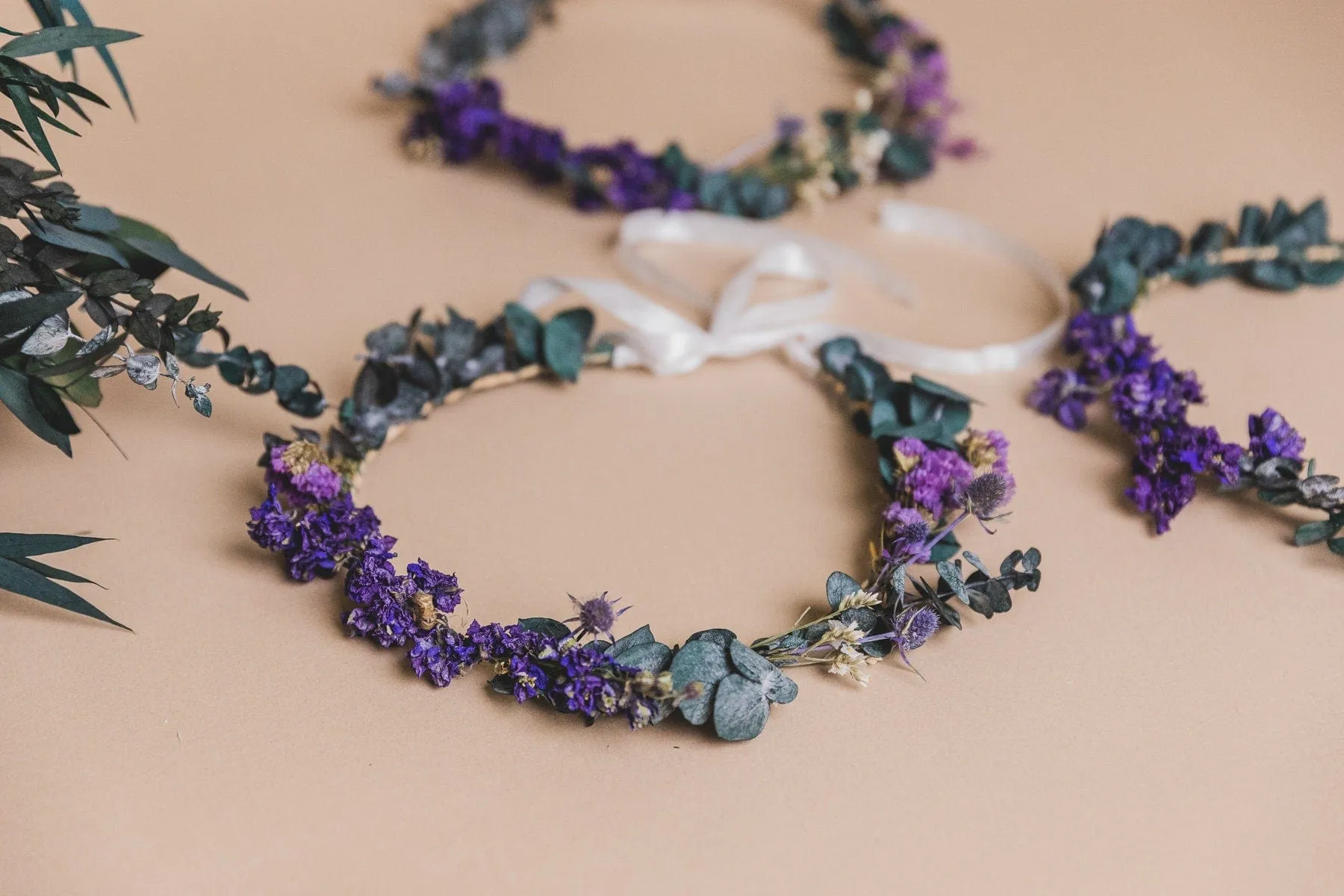 Scottish Thistle & Preserved Eucalyptus Greenery Crown / Boho Green Weddingss