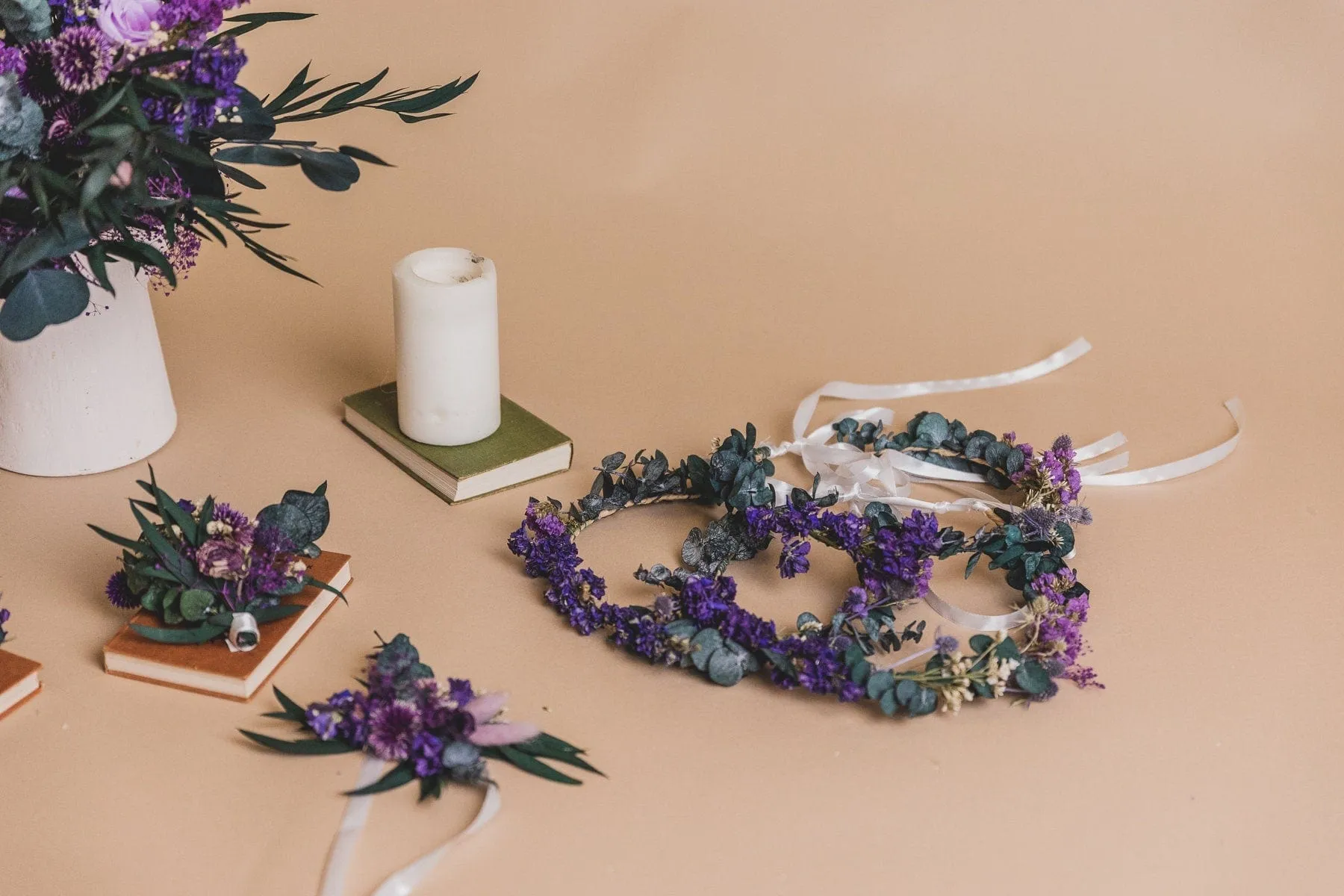 Scottish Thistle & Preserved Eucalyptus Greenery Crown / Boho Green Weddingss