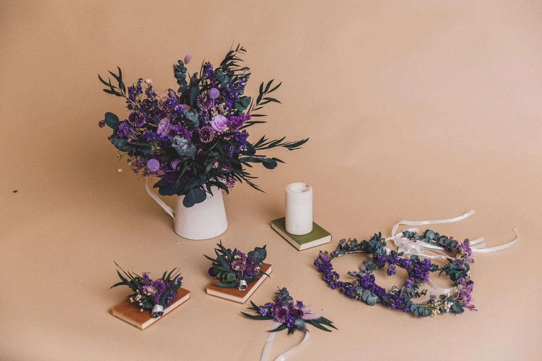 Scottish Thistle & Preserved Eucalyptus Greenery Crown / Boho Green Weddingss