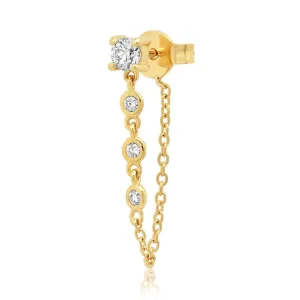 Single Diamond Stone Stud with Diamond Chain Wrap Earring