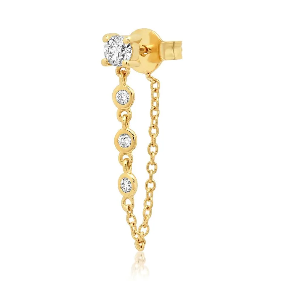 Single Diamond Stone Stud with Diamond Chain Wrap Earring