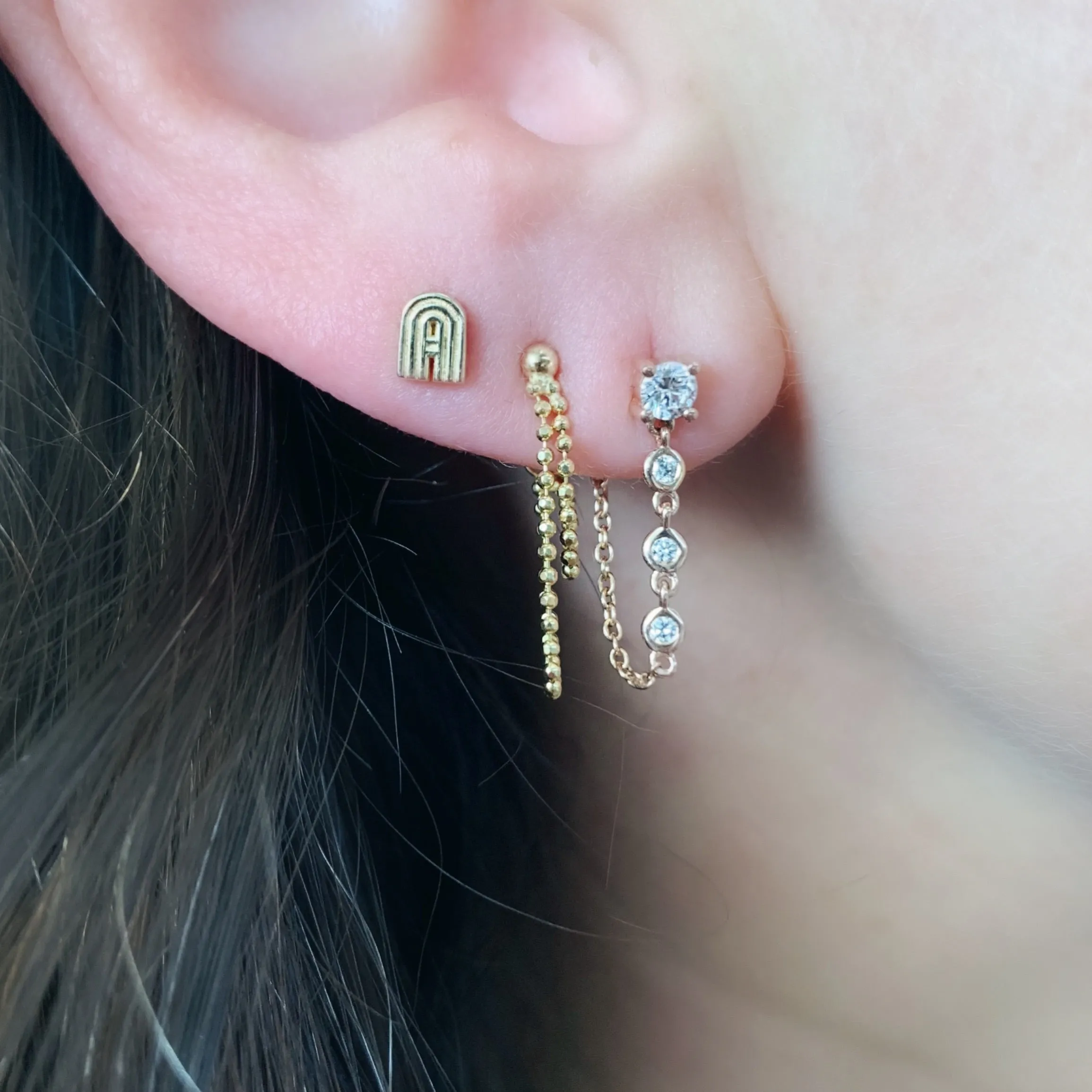 Single Diamond Stone Stud with Diamond Chain Wrap Earring