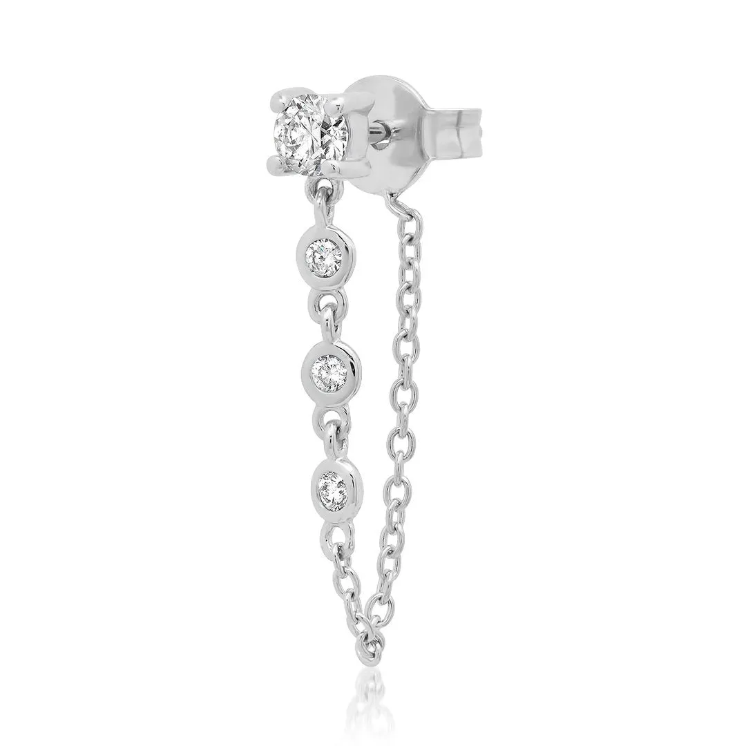 Single Diamond Stone Stud with Diamond Chain Wrap Earring