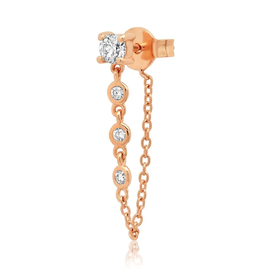 Single Diamond Stone Stud with Diamond Chain Wrap Earring
