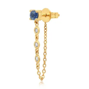 Single Semi-Precious Stone Stud with Diamond Chain Wrap Earrings