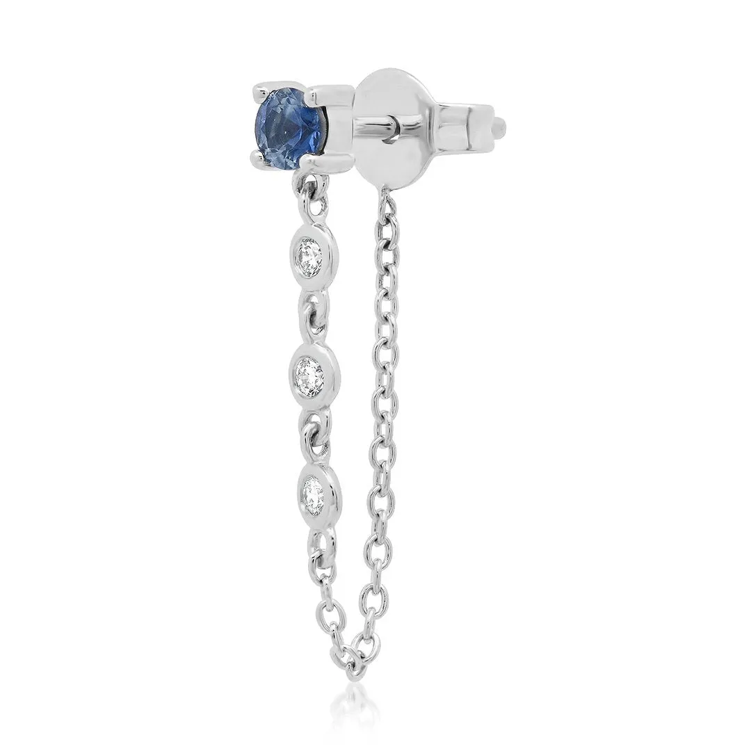 Single Semi-Precious Stone Stud with Diamond Chain Wrap Earrings