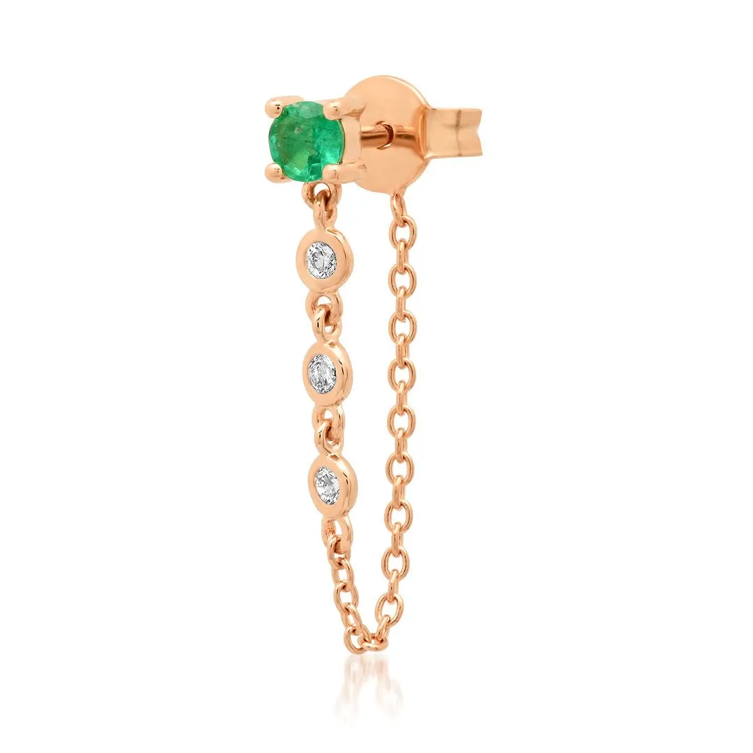 Single Semi-Precious Stone Stud with Diamond Chain Wrap Earrings
