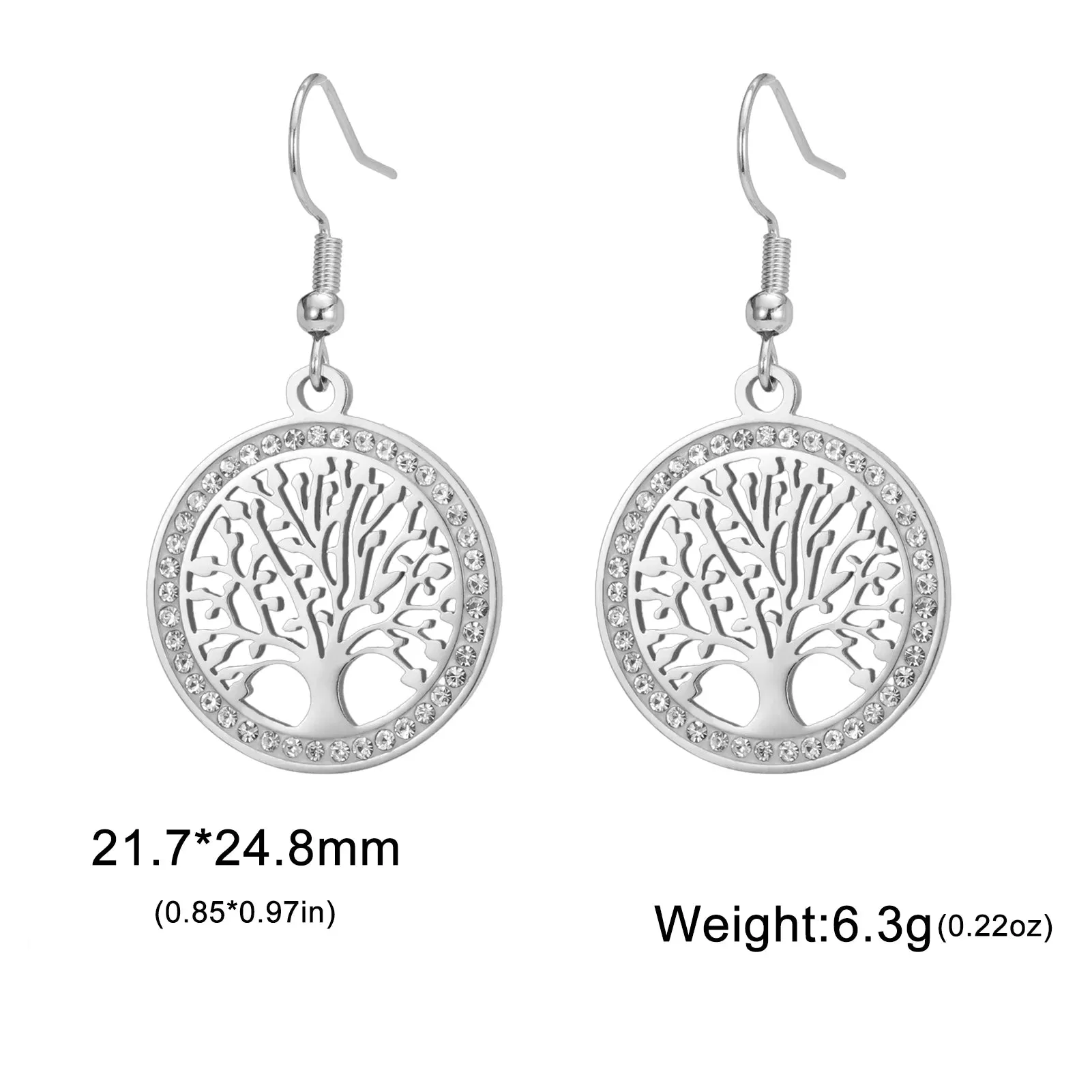 Skyrim Tree of Life Clear Zircon Round Pendant Earrings Stainless Steel Gold Color Dangle Earring Amulet Jewelry Wedding Gift