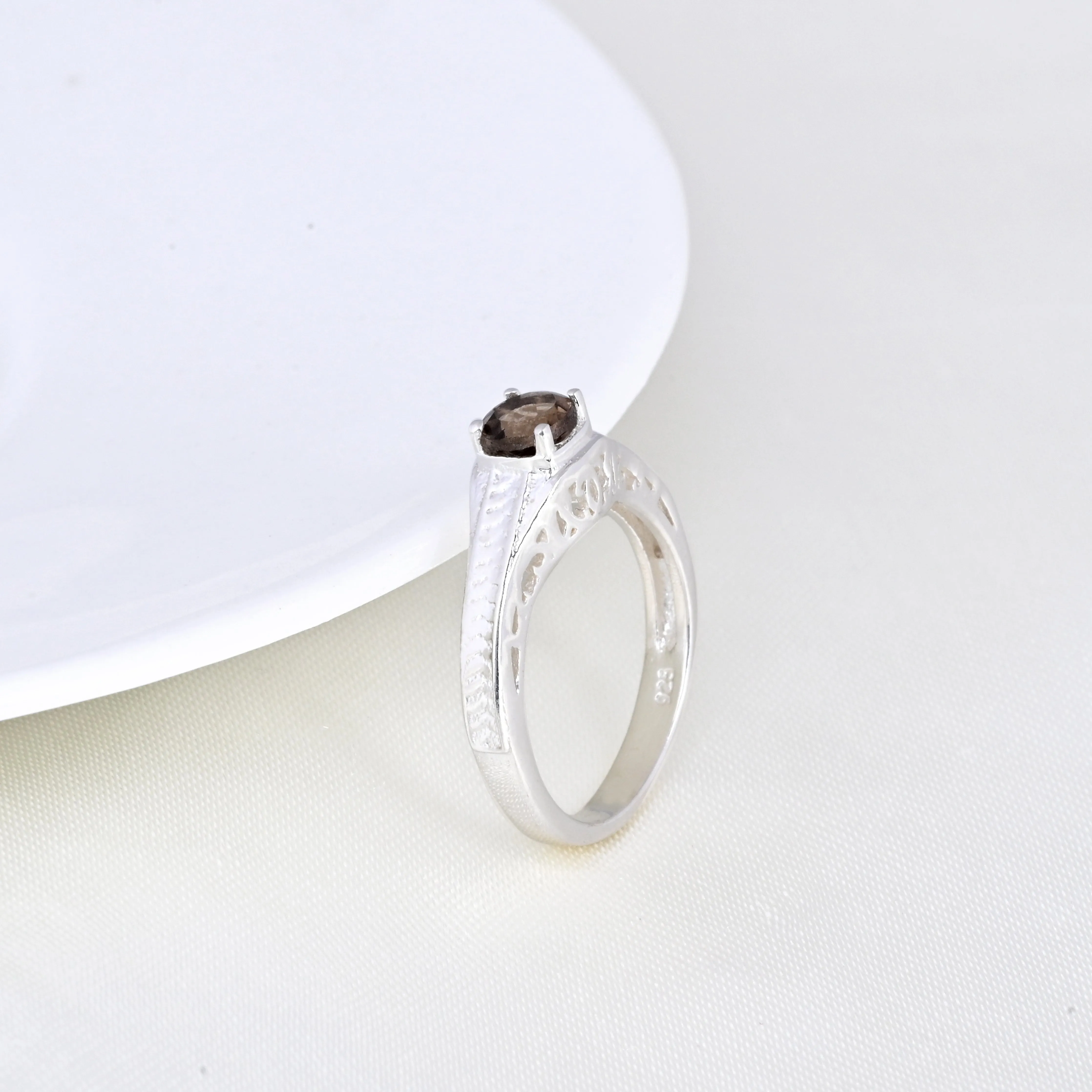 Smokey Quartz And Diamond Stackable Engagement Ring