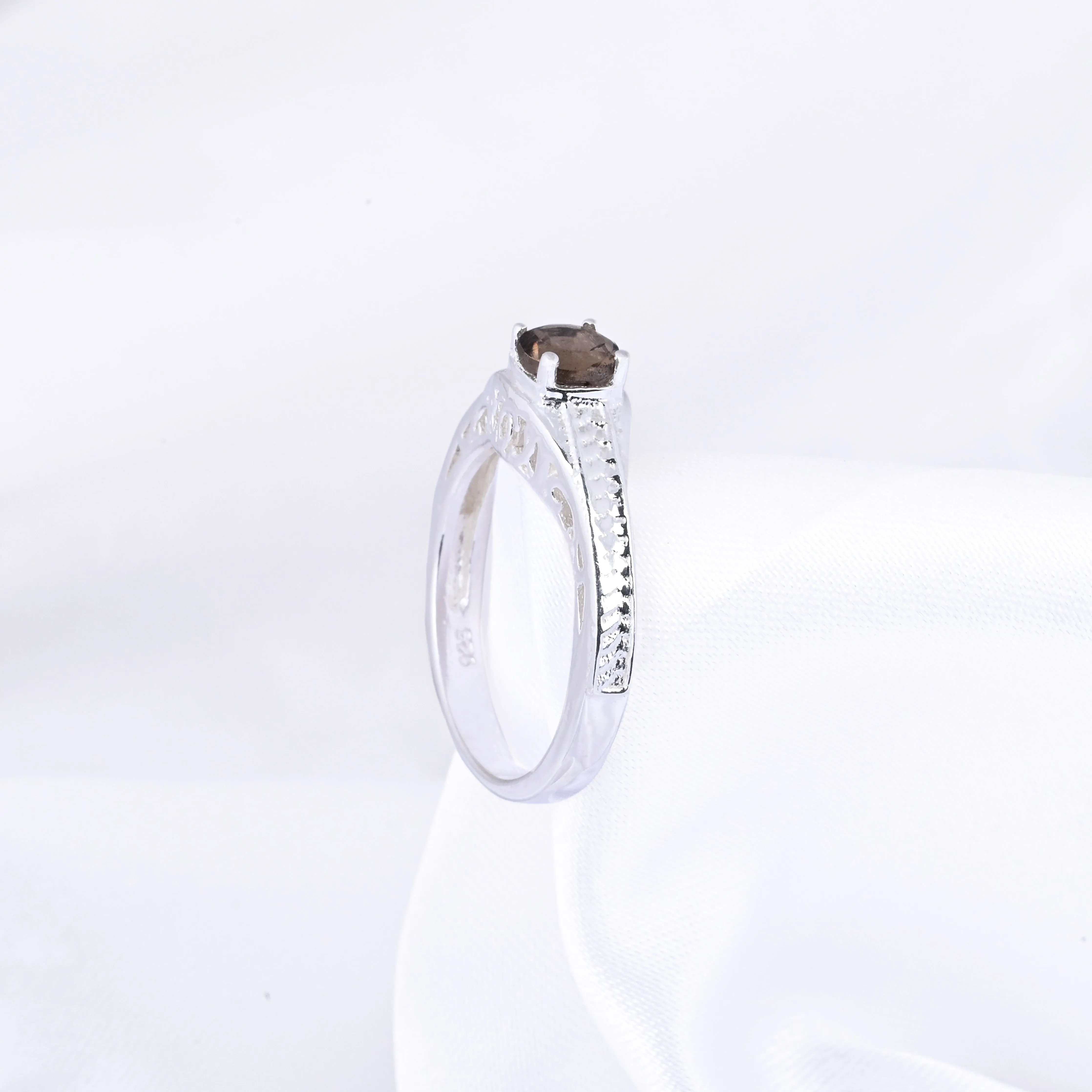 Smokey Quartz And Diamond Stackable Engagement Ring
