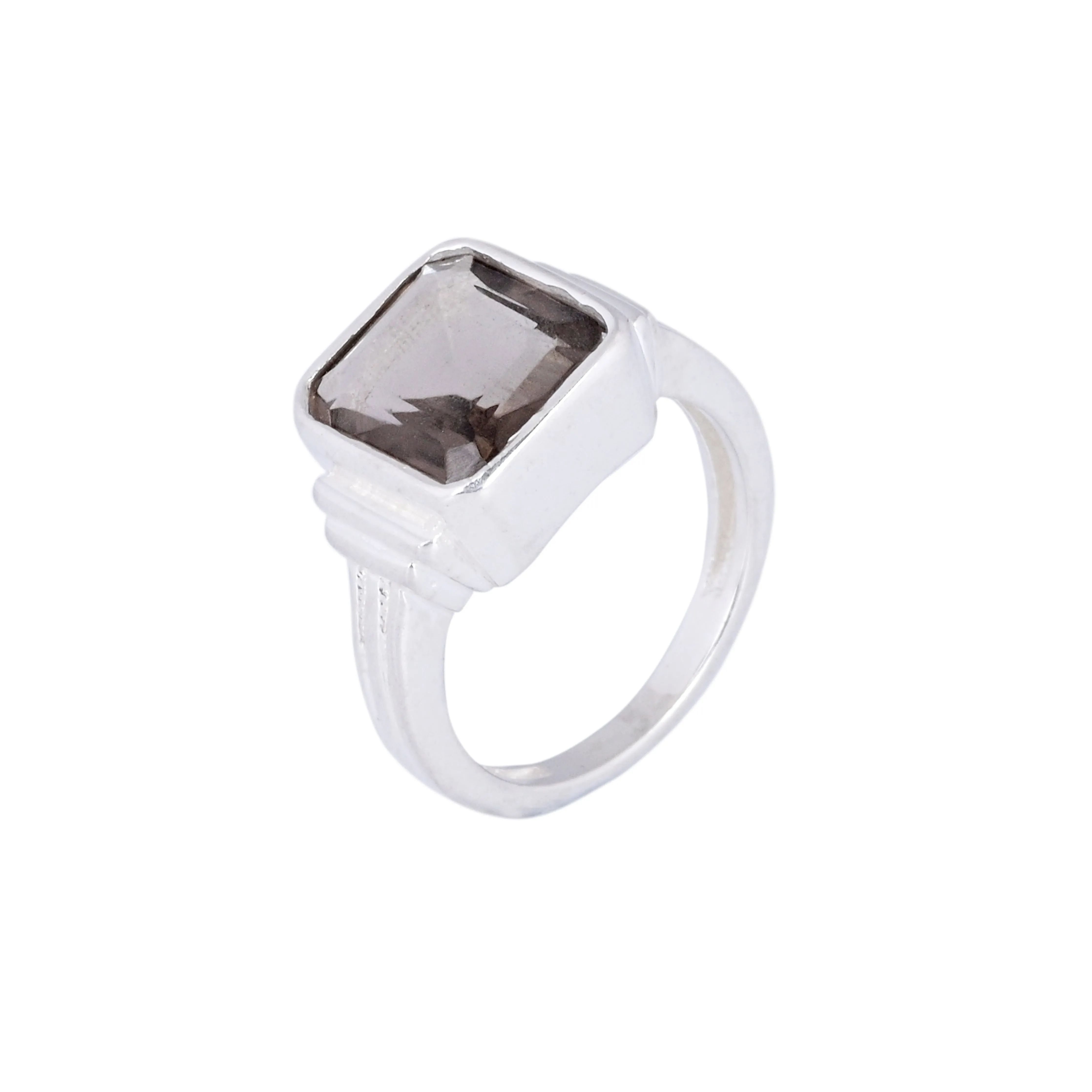 Smoky Quartz Stackable Simple Men's Ring