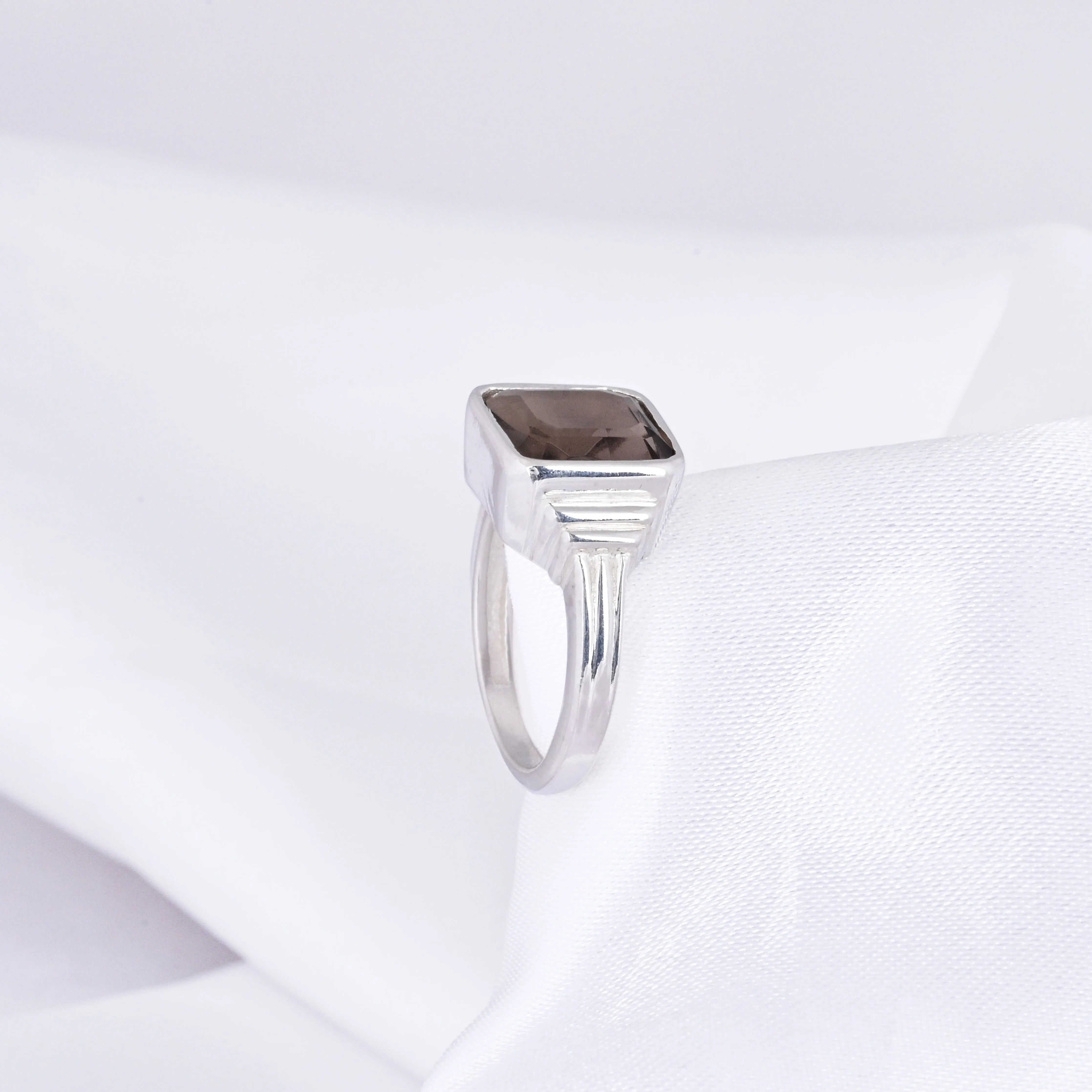 Smoky Quartz Stackable Simple Men's Ring