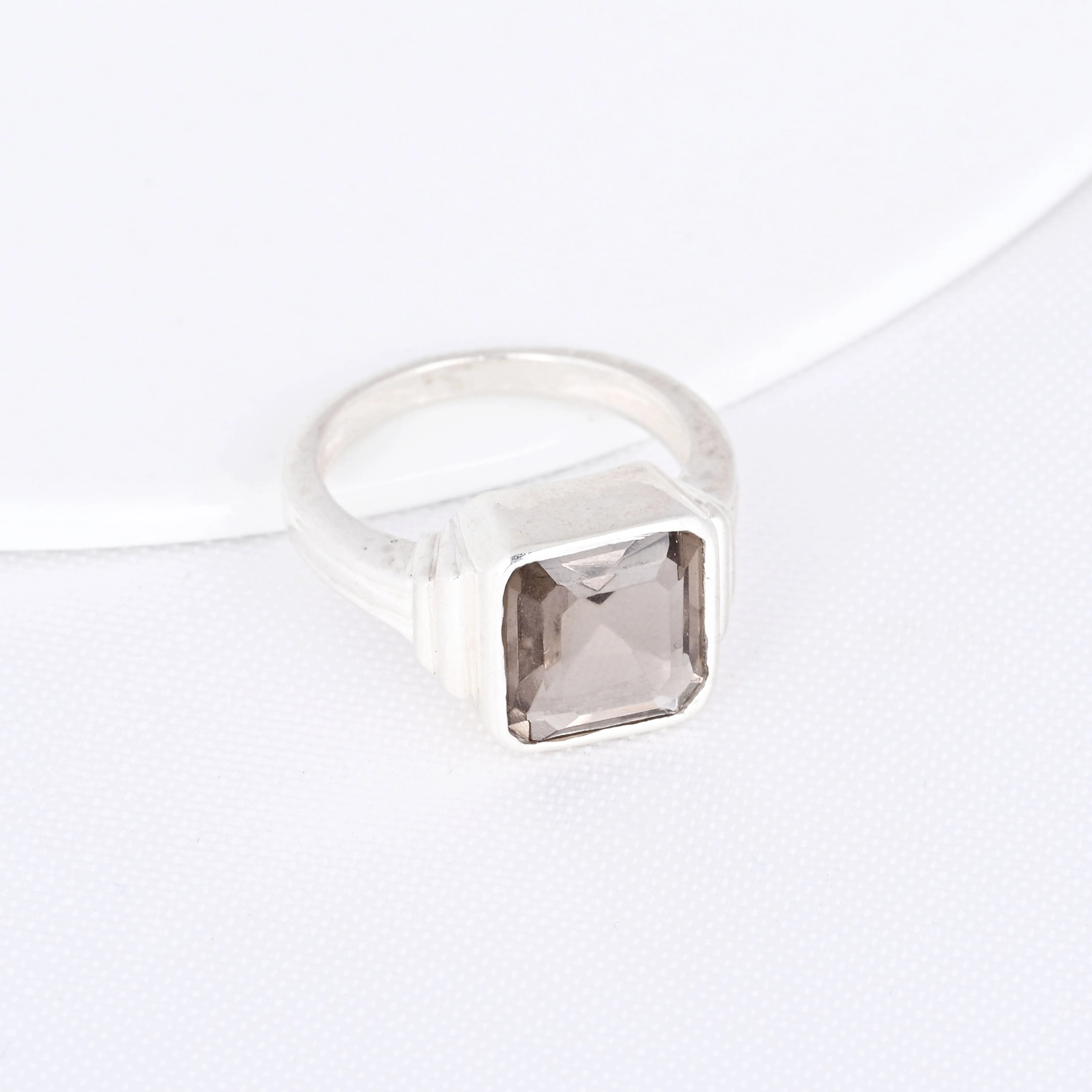 Smoky Quartz Stackable Simple Men's Ring