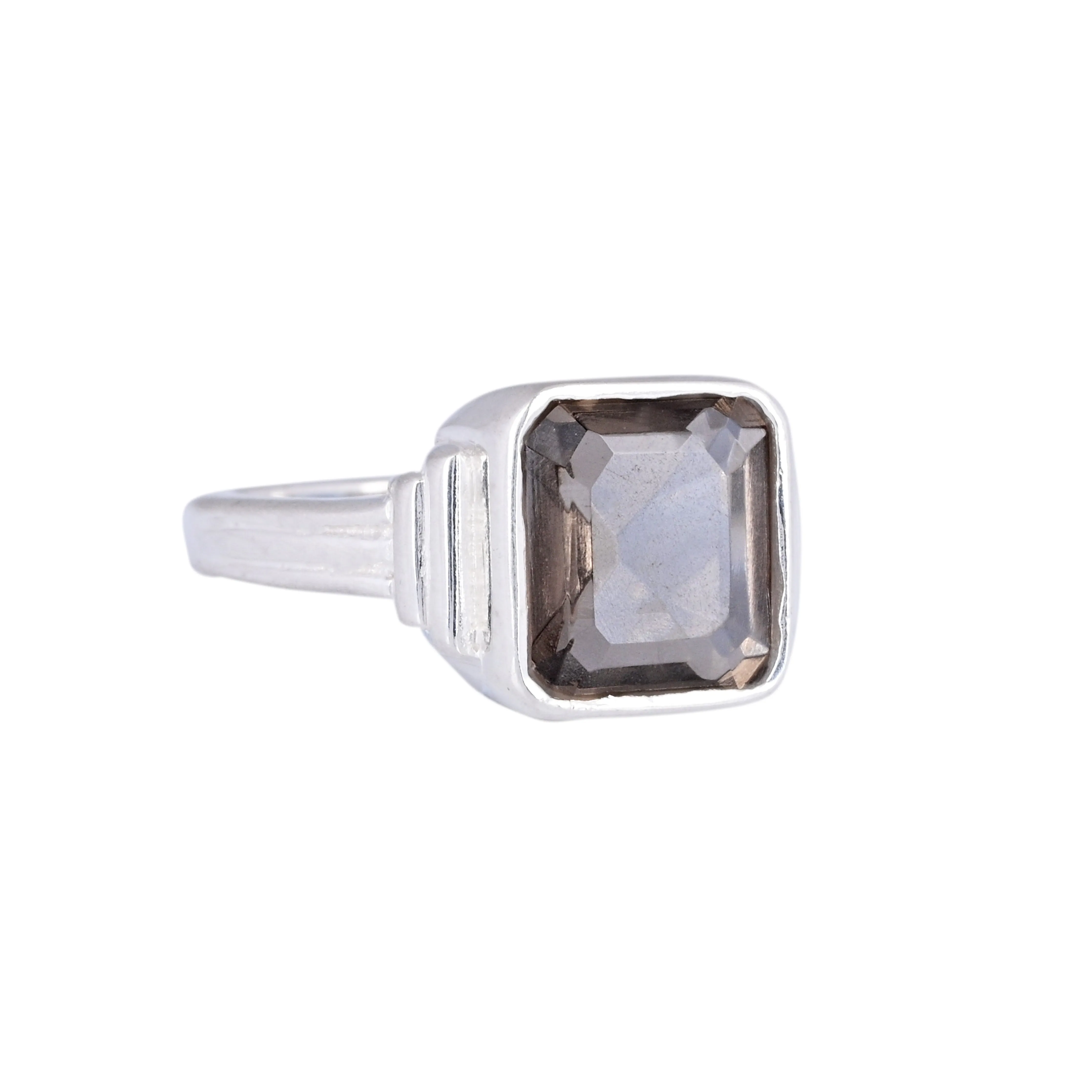 Smoky Quartz Stackable Simple Men's Ring